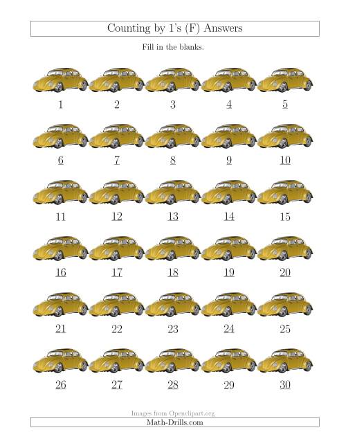 The Counting by 1's with Cars (F) Math Worksheet Page 2