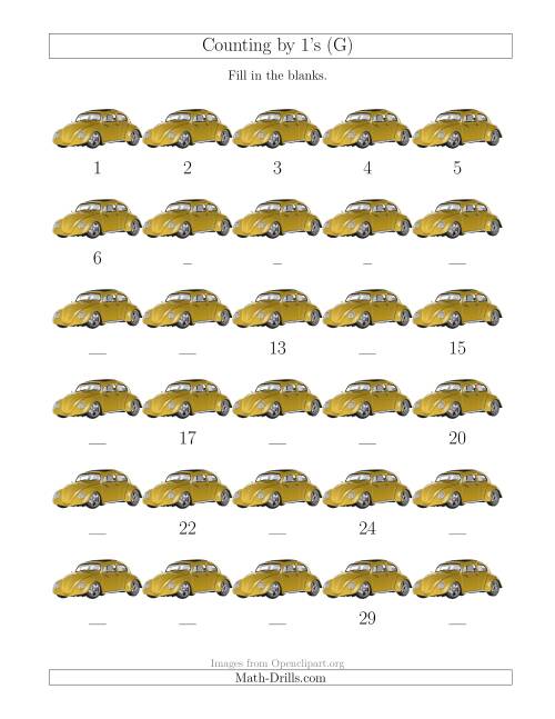 The Counting by 1's with Cars (G) Math Worksheet