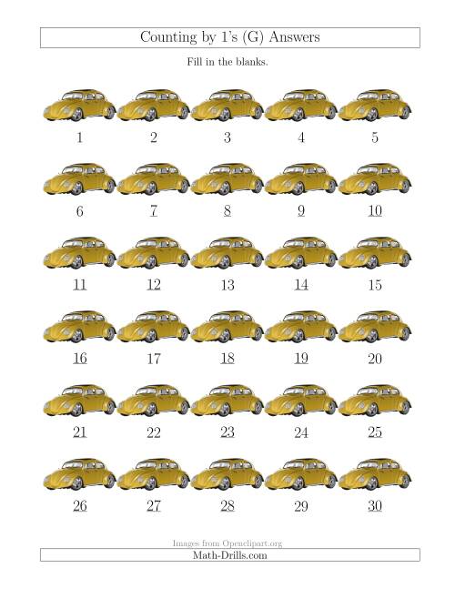 The Counting by 1's with Cars (G) Math Worksheet Page 2