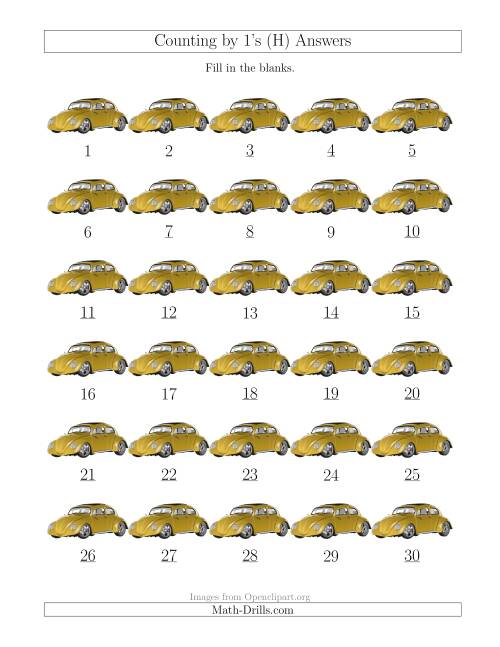 The Counting by 1's with Cars (H) Math Worksheet Page 2