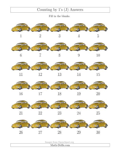The Counting by 1's with Cars (J) Math Worksheet Page 2