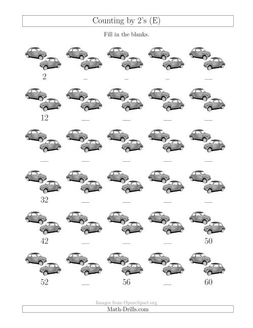 The Counting by 2's with Cars (E) Math Worksheet