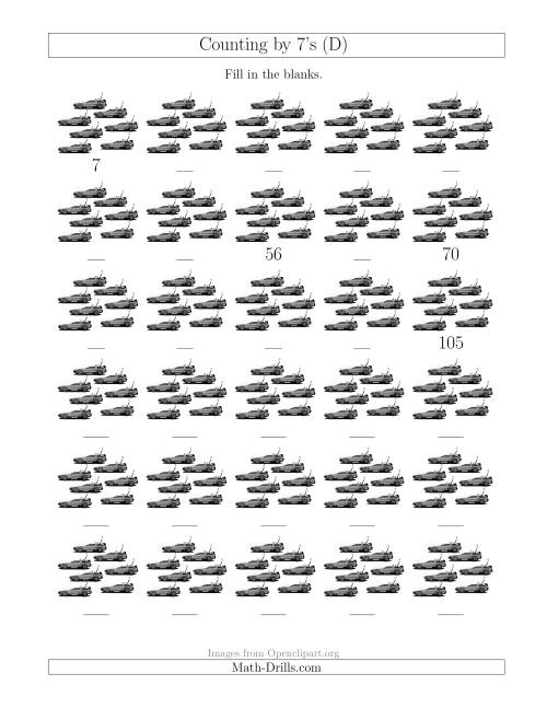 The Counting by 7's with Cars (D) Math Worksheet