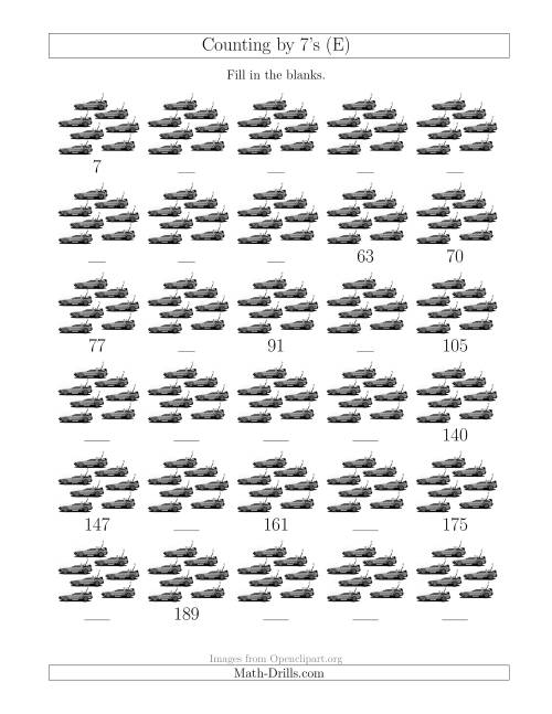 The Counting by 7's with Cars (E) Math Worksheet