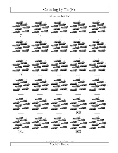 The Counting by 7's with Cars (F) Math Worksheet