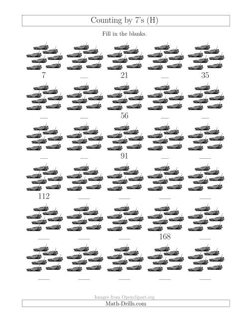 The Counting by 7's with Cars (H) Math Worksheet