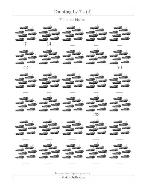 The Counting by 7's with Cars (J) Math Worksheet