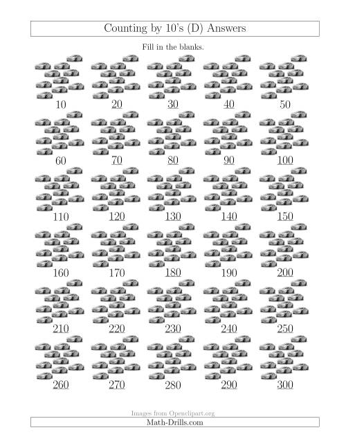 The Counting by 10's with Cars (D) Math Worksheet Page 2
