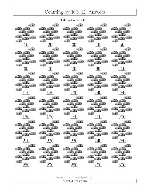 The Counting by 10's with Cars (E) Math Worksheet Page 2