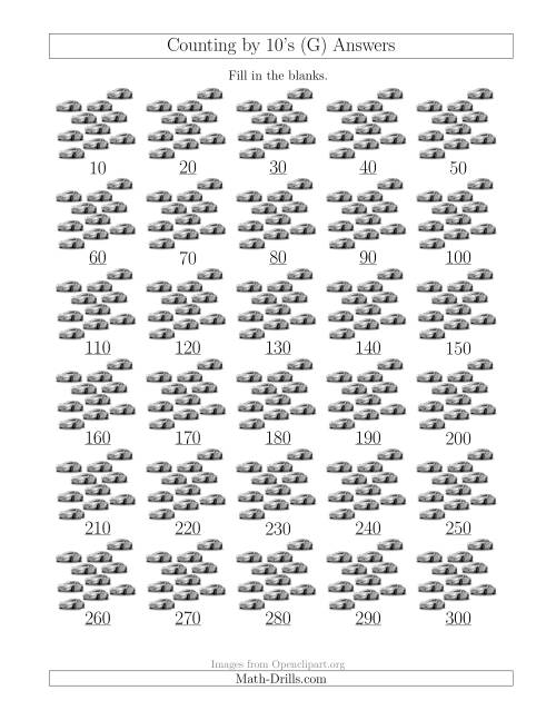 The Counting by 10's with Cars (G) Math Worksheet Page 2