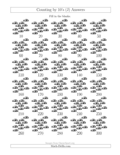 The Counting by 10's with Cars (J) Math Worksheet Page 2