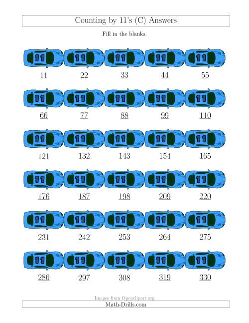 The Counting by 11's with Cars (C) Math Worksheet Page 2
