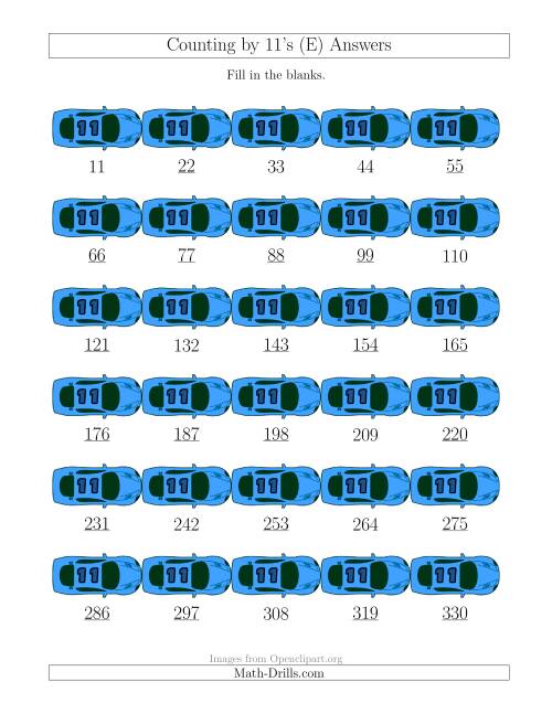 The Counting by 11's with Cars (E) Math Worksheet Page 2