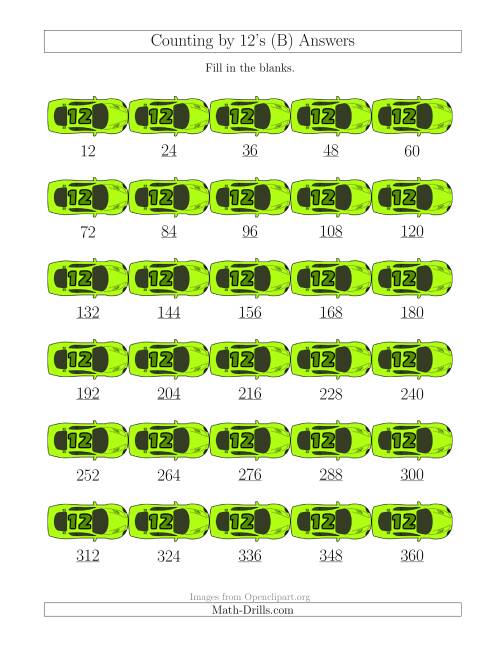 The Counting by 12's with Cars (B) Math Worksheet Page 2