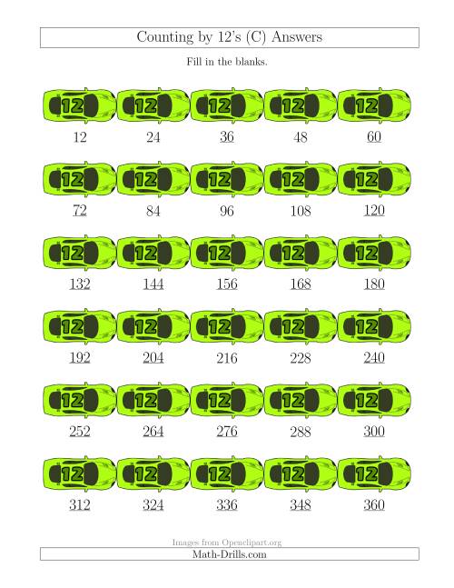 The Counting by 12's with Cars (C) Math Worksheet Page 2