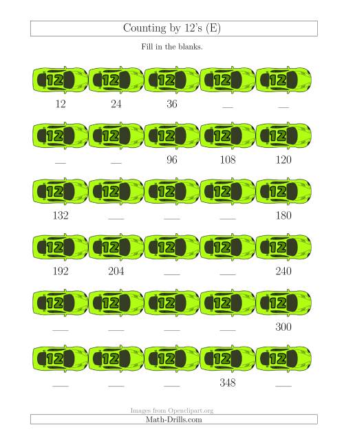 The Counting by 12's with Cars (E) Math Worksheet