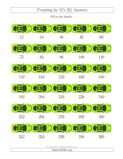 The Counting by 12's with Cars (E) Math Worksheet Page 2