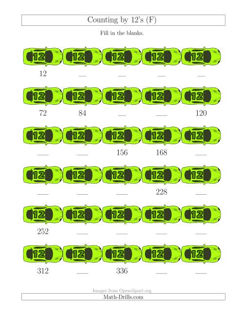 The Counting by 12's with Cars (F) Math Worksheet
