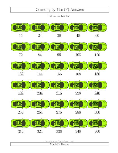 The Counting by 12's with Cars (F) Math Worksheet Page 2
