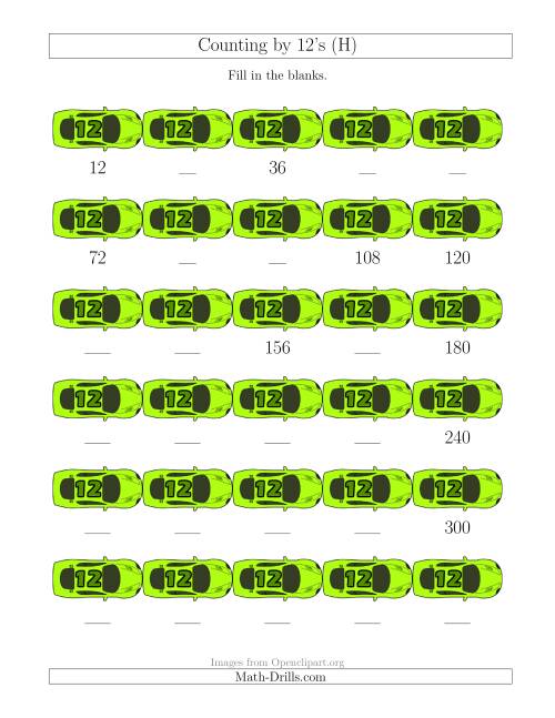 The Counting by 12's with Cars (H) Math Worksheet