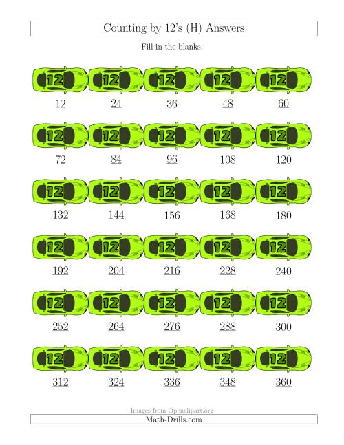 The Counting by 12's with Cars (H) Math Worksheet Page 2