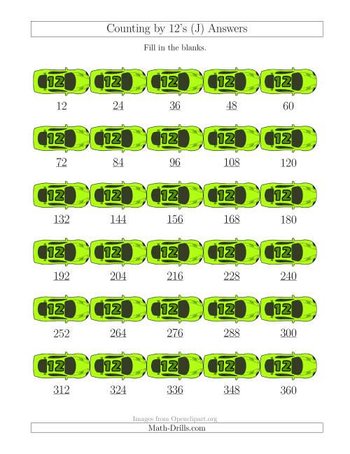 The Counting by 12's with Cars (J) Math Worksheet Page 2