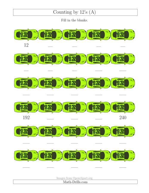 The Counting by 12's with Cars (All) Math Worksheet