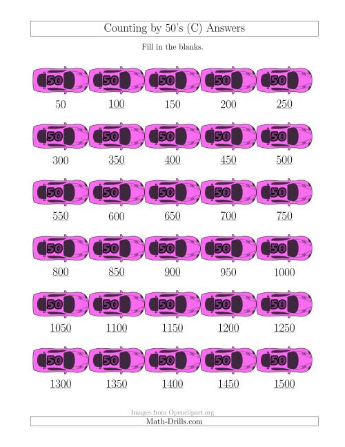 The Counting by 50's with Cars (C) Math Worksheet Page 2