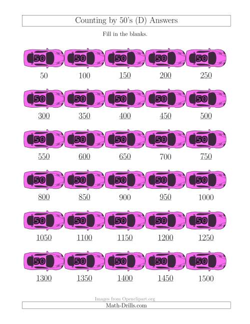 The Counting by 50's with Cars (D) Math Worksheet Page 2