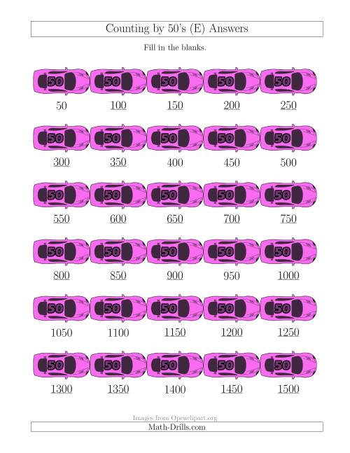 The Counting by 50's with Cars (E) Math Worksheet Page 2