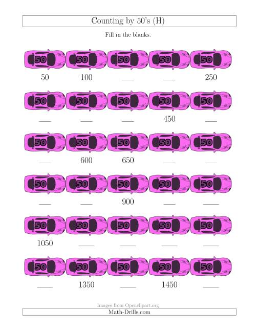 The Counting by 50's with Cars (H) Math Worksheet