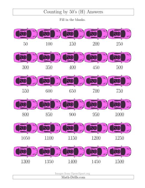 The Counting by 50's with Cars (H) Math Worksheet Page 2