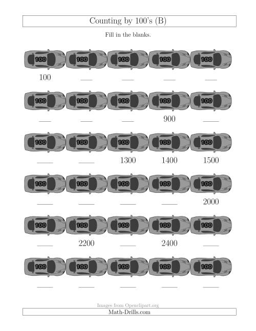 The Counting by 100's with Cars (B) Math Worksheet