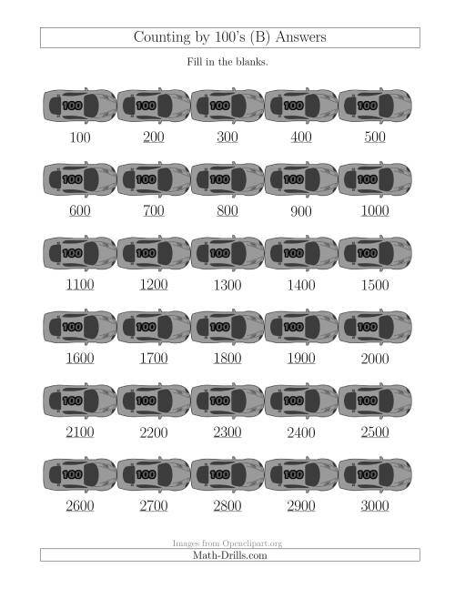 The Counting by 100's with Cars (B) Math Worksheet Page 2