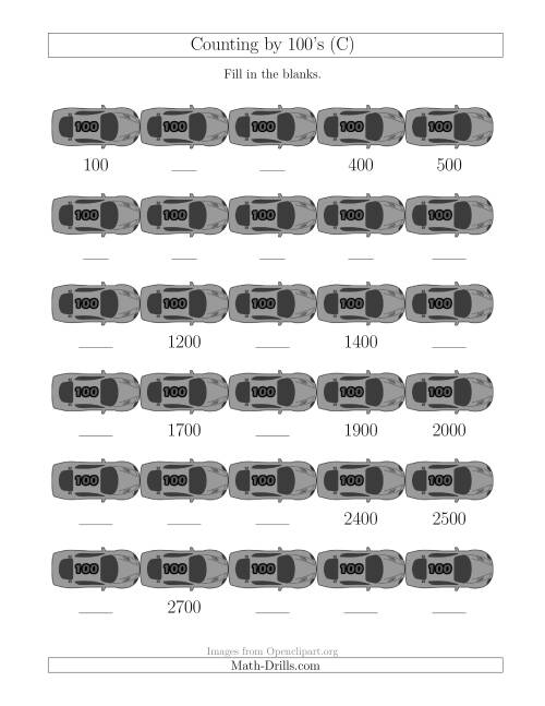 The Counting by 100's with Cars (C) Math Worksheet