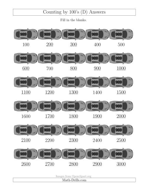 The Counting by 100's with Cars (D) Math Worksheet Page 2