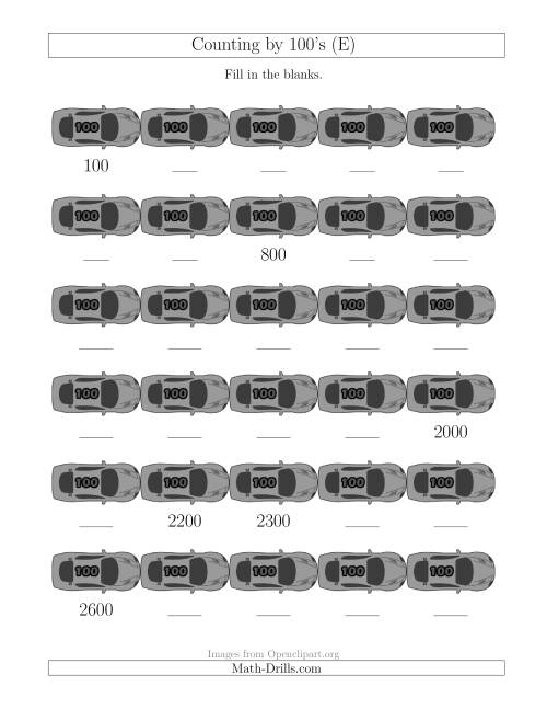 The Counting by 100's with Cars (E) Math Worksheet
