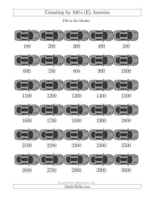 The Counting by 100's with Cars (E) Math Worksheet Page 2