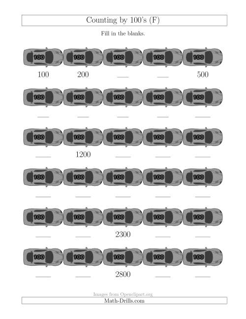 The Counting by 100's with Cars (F) Math Worksheet