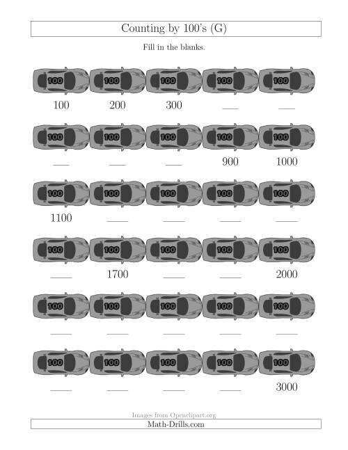 The Counting by 100's with Cars (G) Math Worksheet