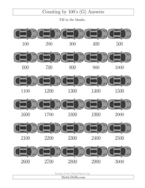 The Counting by 100's with Cars (G) Math Worksheet Page 2