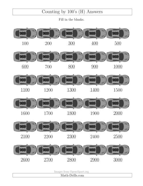 The Counting by 100's with Cars (H) Math Worksheet Page 2