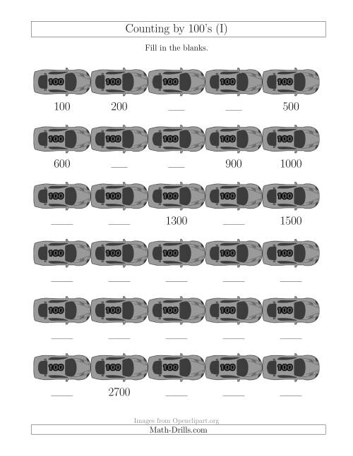 The Counting by 100's with Cars (I) Math Worksheet