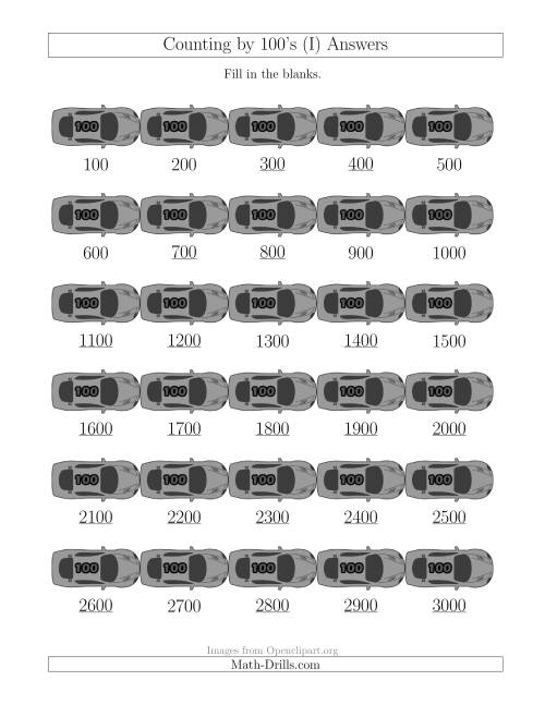 The Counting by 100's with Cars (I) Math Worksheet Page 2