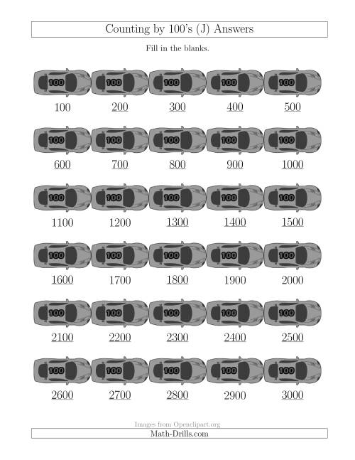 The Counting by 100's with Cars (J) Math Worksheet Page 2