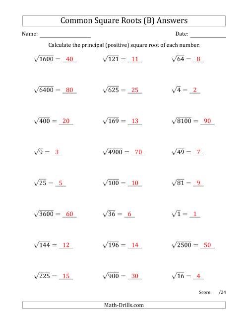 The Principal Square Roots (Common) (B) Math Worksheet Page 2