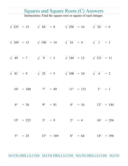 The Squares and Square Roots (C) Math Worksheet Page 2