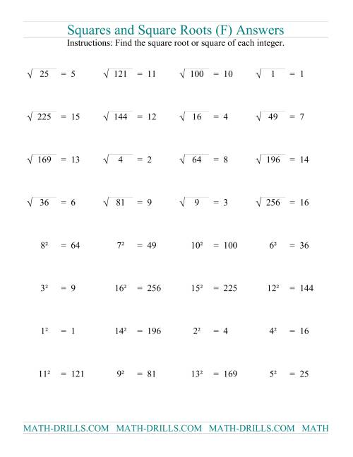 The Squares and Square Roots (F) Math Worksheet Page 2