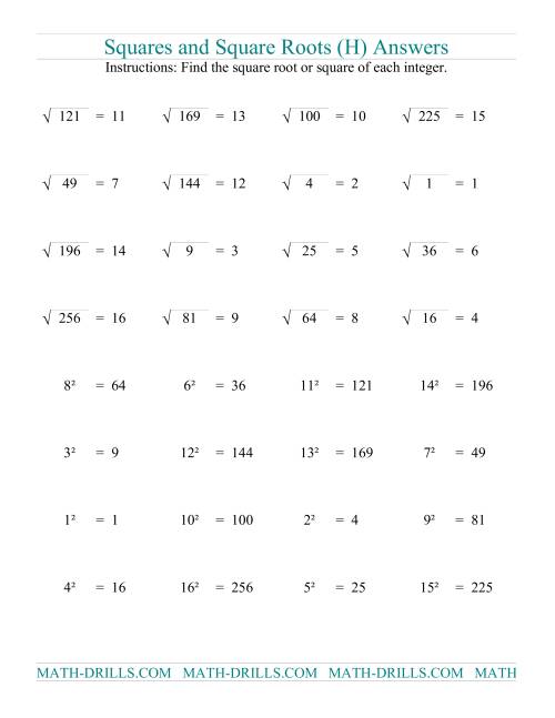 The Squares and Square Roots (H) Math Worksheet Page 2
