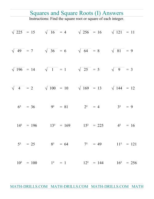 The Squares and Square Roots (I) Math Worksheet Page 2